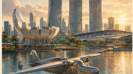 Tokyo Fortune &mdash; waterfront towers at golden hour with a moored seaplane